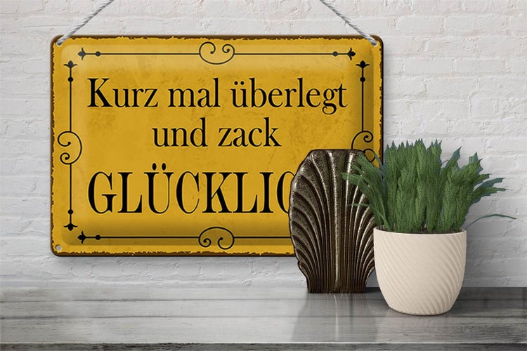 Blechschild Spruch 30x20cm kurz überlegt und zack glücklich