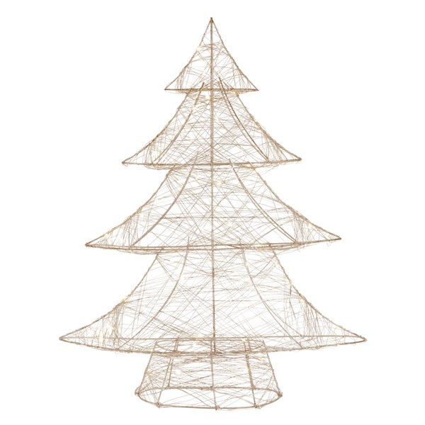 ECD Germany LED Deko Baum Weihnachten mit 60 warmweißen LEDs, 60 cm hoch, Metall, Gold, Weihnachtsbaum mit Beleuchtung & Timer, Innen, batteriebetrieben, Lichterbaum Tanne stehend Weihnachtsdeko