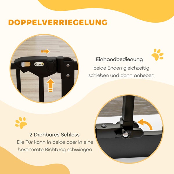 PawHut Türschutzgitter Hunde, Absperrgitter, 74-80 cm, Treppenschutzgitter für Haustier, Schutzgitter ohne Bohren, Metall, Kunststoff, Schwarz