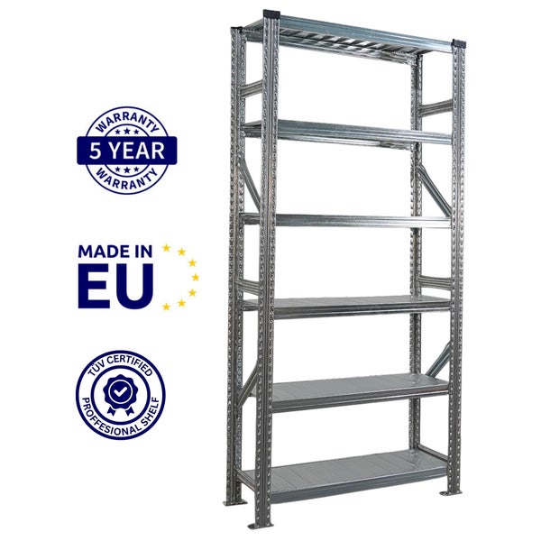 Metallregal mit fünf Regalböden, fünf Jahre Garantie, hergestellt in der EU, TÜV-geprüftes Regal
