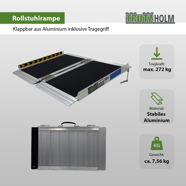 TRUTZHOLM Rollstuhlrampe klappbar 91 cm Traglast 272 kg Alu grau schwarz beschichtet Auffahrrampe