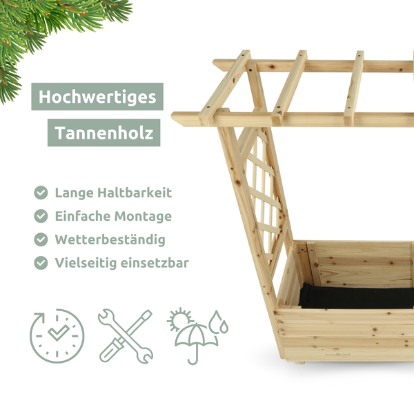holz4home Pflanzkasten mit Dach aus Tannenholz inkl. Vlieseinlage M