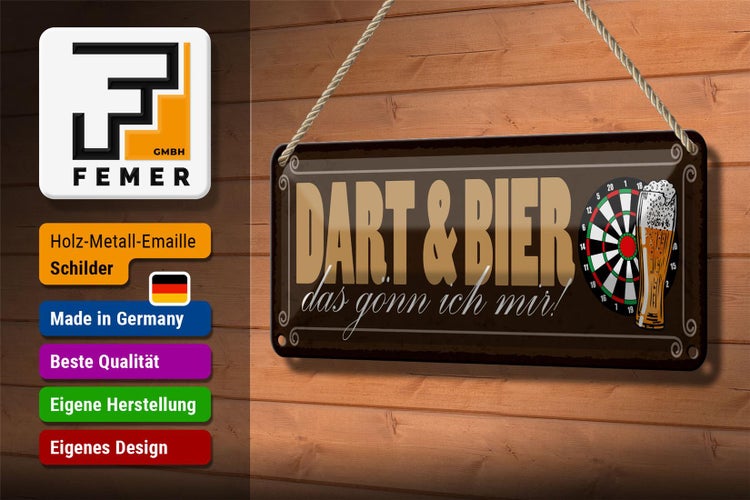 Blechschild Spruch 27x10cm Dart & Bier das gönn ich mir Dekoration