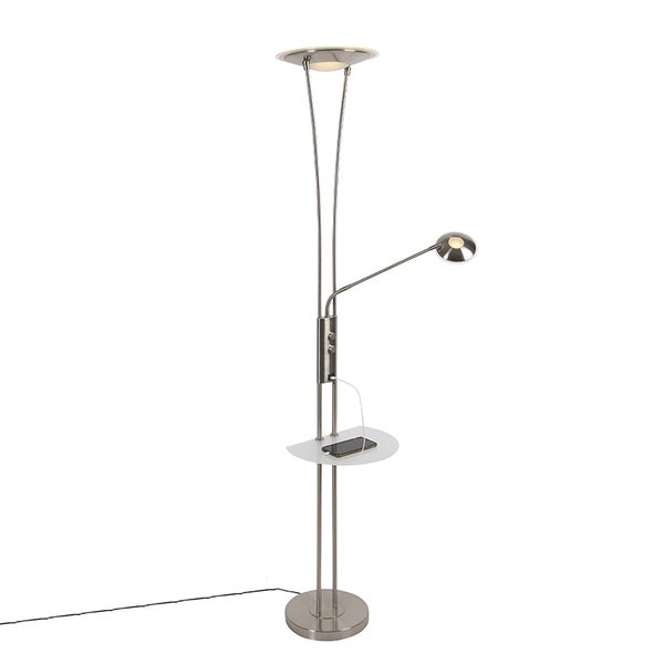 Stehlampe mit zwei Leuchten, Ablagefläche und USB-Anschluss