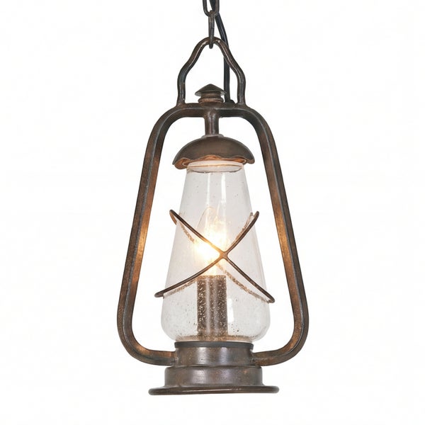 Hängelampe im Laternen-Design mit Glaskörper und Metallrahmen