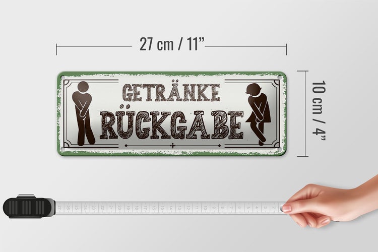 Blechschild Spruch 27x10cm Getränke Rückgabe grün Dekoration
