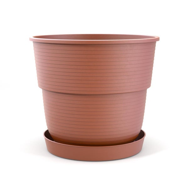 Plastard Blumentopf 5er Set mit Untersetzer Terrakotta 24 x 21 cm Pflanzkübel für Innen und Außen