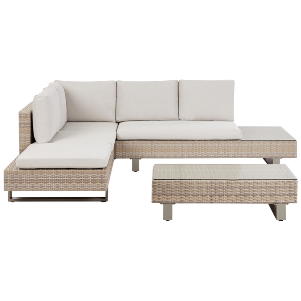 Garten Ecksofa mit Tisch 5-Sitzer LANCIANO rechtsseitig Polyrattan Cremeweiß