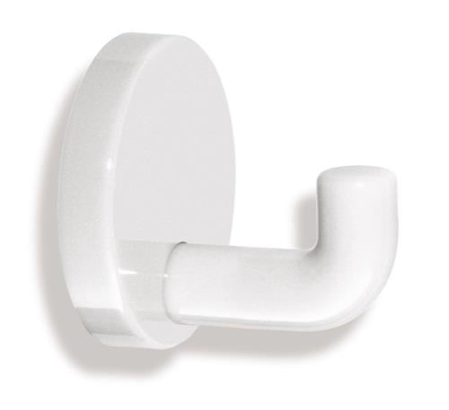 Wandhaken aus Kunststoff in Weiß mit runder Grundplatte.