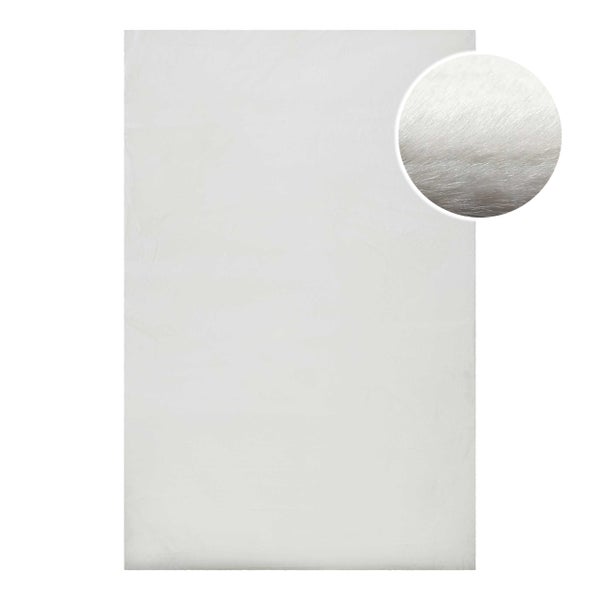 Weißes Vliesmaterial mit kreisförmiger Detailansicht der faserigen Struktur.