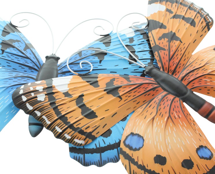 FRANK FLECHTWAREN|Schmetterling Blau & Orange, 2er Set, 34 x 27 cm , METALL