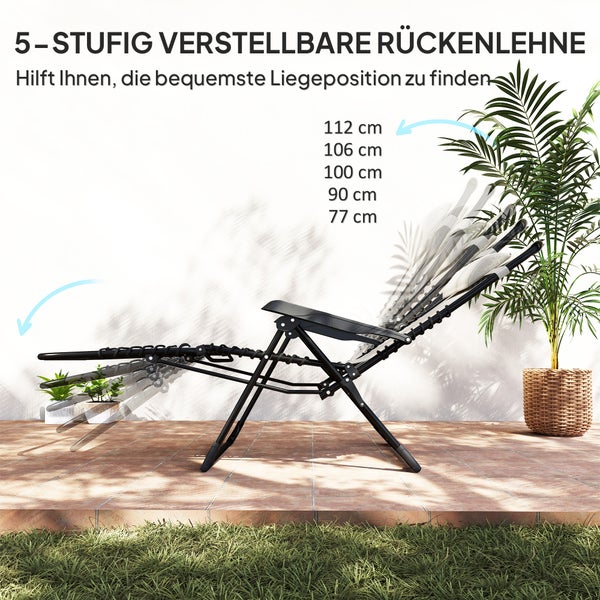Outsunny Sonnenliege klappbar Gartenliege mit Kopfkissen, Liegestuhl mit 5-Fach verstellbare Rückenlehne, wetterfeste Campingliege, Gartenstuhl bis 120 kg belastbar, für Garten Outdoor Strand, Beige