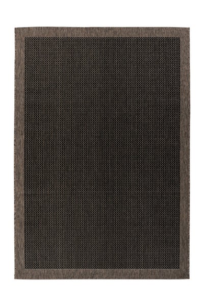 Rechteckiger Webteppich mit feiner Webstruktur und breitem Rand.
