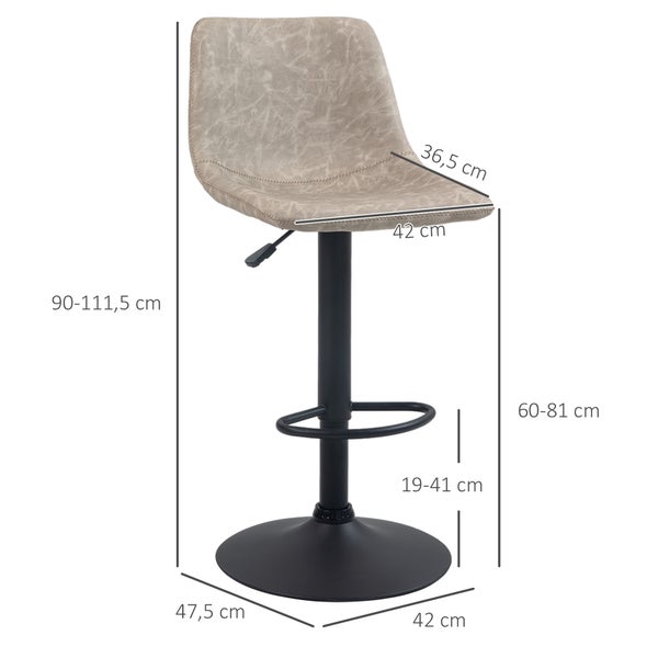 HOMCOM 2er-Set Barhocker, Bistrohocker mit Fußstütze, Drehbar Barstuhl, Höhenverstellbar Küchenhocker mit Kunstlederbezug, für Wohnzimmer, Esszimmer, Beige