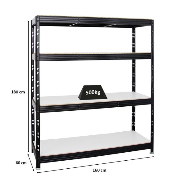 PROREGAL Profi Schwerlastregal Rhino HxBxT 180 x 160 x 60 cm 4 Melamin-Ebenen 16mm Fachlast 500 kg Schwarz
