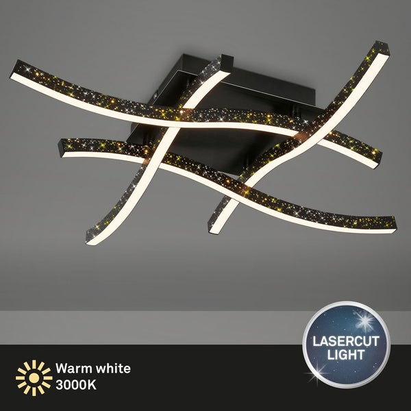 Briloner Leuchten REY - Wand-& Deckenleuchte - 3718045 - Glitzereffekt durch Laserlochoptik - 24W ? 2800 lm - Warmweiß 3000K - 64,5 x 64,5 x 10 cm