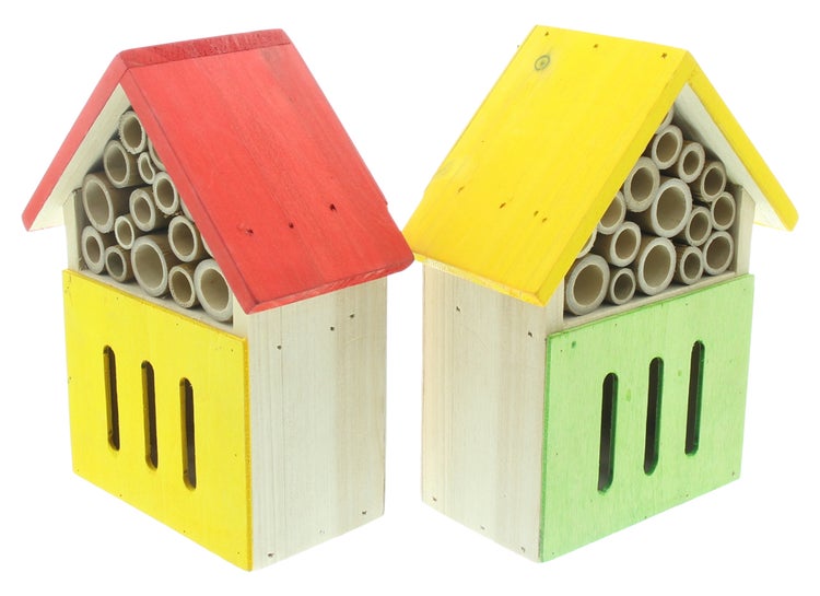 FRANK FLECHTWAREN|Insektenhotel Colors, 2er Set, 14,5 x 7,5 x 18,5 cm, HOLZ, BAMBUS