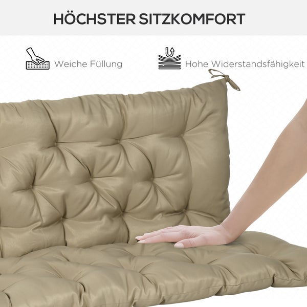 Outsunny 3 Sitzer Bankauflage 150x98x8 cm, Bankkissen mit Bändern, Sitzkissen, Outdoor/Indoor Stuhlkissen, Sitzauflage, Sitzpolster für Gartenmöbel, Fensterbank Sitzbank, Hollywoodschaukel, Khaki