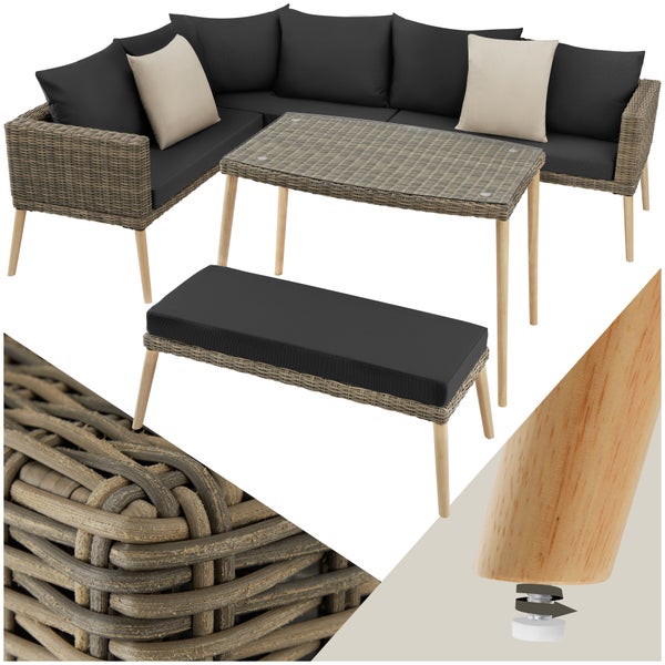 Rattan Lounge tectake Pula mit Sicherheitsglasplatte mit Aluminiumgestell natur