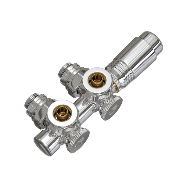 EMKE Heizkörperthermostat Multiblock-Set – Anschlussarmatur mit Thermostat für Heizkörper und Handtuchtrockner, Heizungszubehör in Eck- und Durchgangsform φ16xG1/2, Chrom