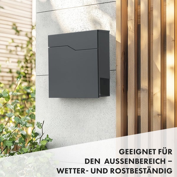 FLOORDIREKT Briefkasten Jean - Stahl Wandbriefkasten mit Zeitungsfach und Großer Einwurfklappe