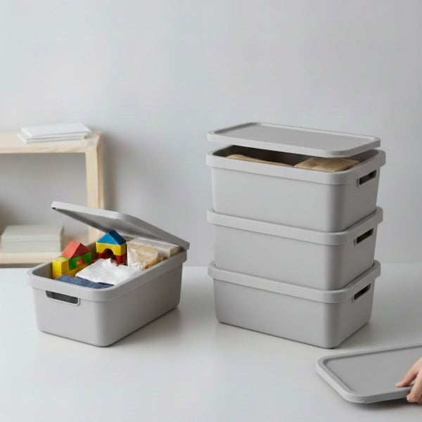 Stapelbare Aufbewahrungsboxen aus Kunststoff mit Deckel zur Aufbewahrung verschiedener Gegenstände