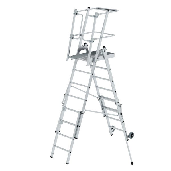 PROREGAL Plattformleiter FlexxStep 6 Sprossen Mit Teleskopaufsatz Plus 2 Sprossen & Beidseitigem Handlauf Aluminium Rutschsichere Leiterschuhe