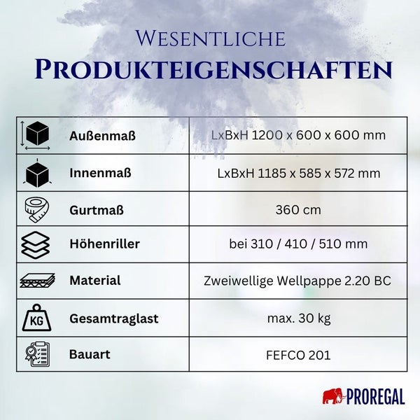 PROREGAL 1x Versandkarton 2-wellig LxBxH 1200 x 600 x 600 mm Mit Höhenriller & Belastbar bis 30 kg Faltkarton Karton Paket für Versand mit DHL