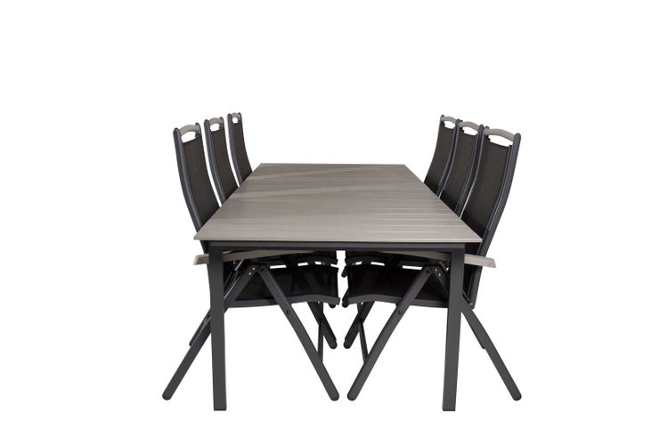 Levels Gartenset Tisch 100x229/310cm und 6 Stühle 5pos Albany schwarz, grau. 100 X 229 X 75 cm