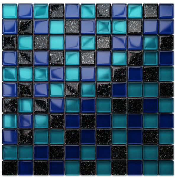 Glasmosaik auf Netz für Bad und Küche 30cm x 30cm  - Ocean blue