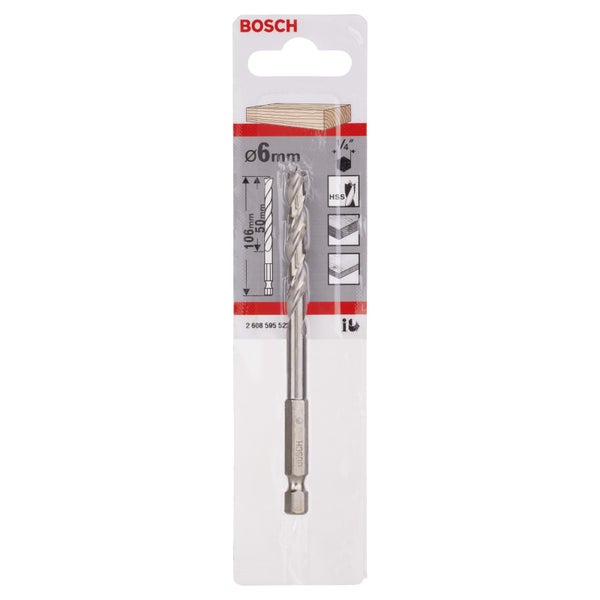 Bosch Holzspiralbohrer 1/4-Sechskantschaft 6 x 63 x 106 mm - 2608595522