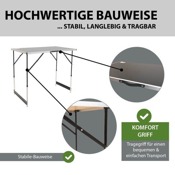 Klapptisch mit stabilem Rahmen und Tragegriff für einfachen Transport