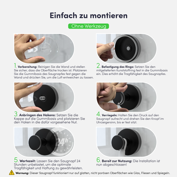 EAVY Handtuchhaken Edelstahl Schwarz mit Saugnapf 2er Pack