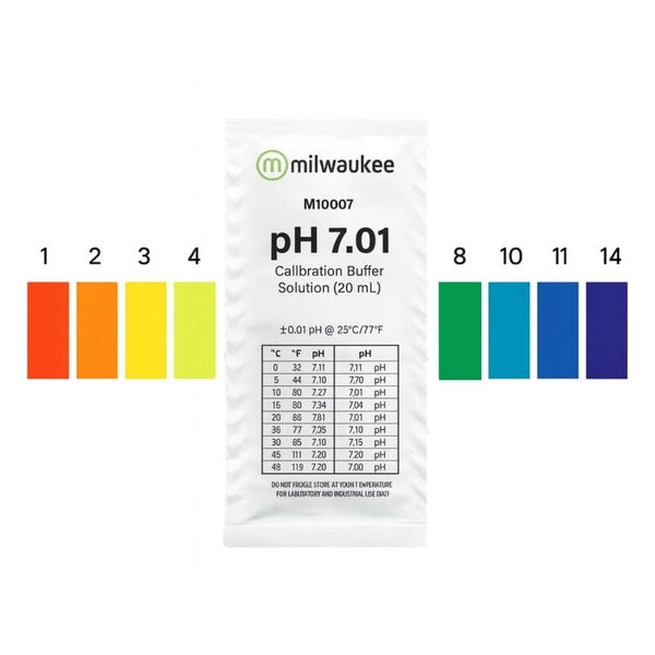 Milwaukee Logo pH 7,01 Kalibrierpufferlösung (20 ml) mit Farbtabelle