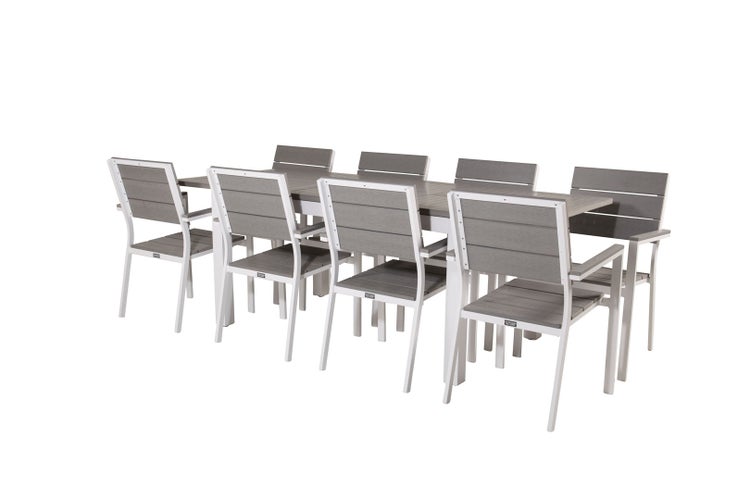 Albany Gartenset Tisch 90x160/240cm und 8 Stühle Levels weiß, grau. 90 X 160 X 75 cm