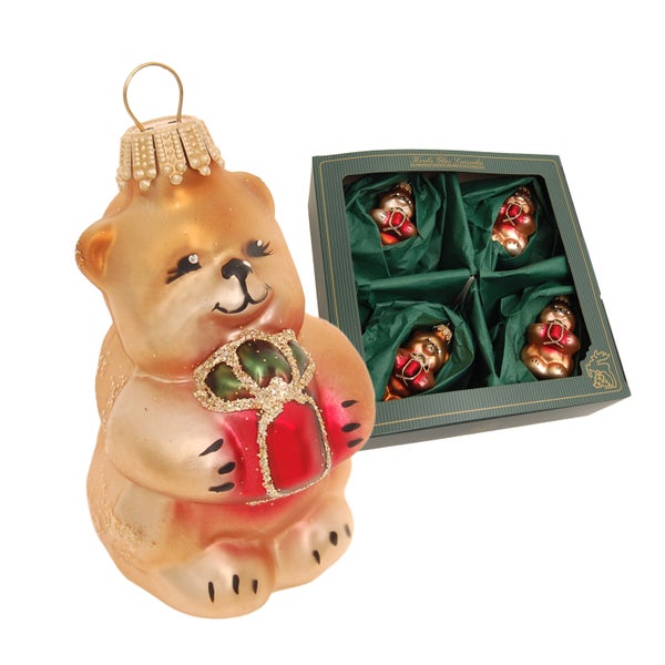 Glasornament Kleiner Bär (Tartan Weihnachten), Multicolor, 7cm, 4 Stck., Weihnachtsbaumkugeln, Christbaumschmuck, Weihnachtsbaumanhänger