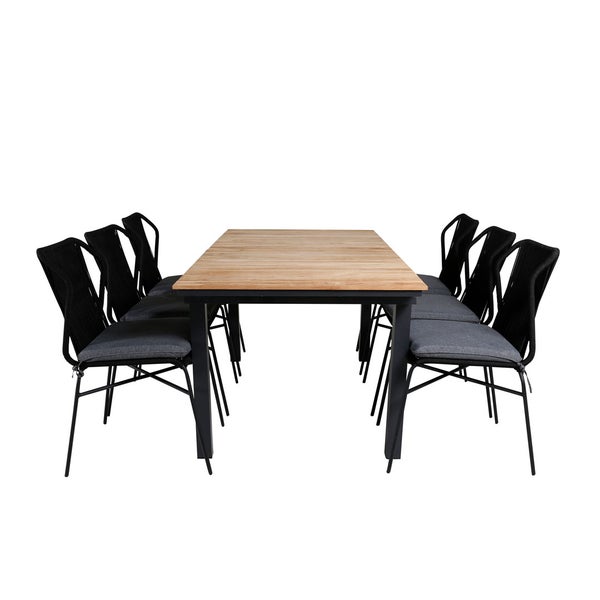 Mexico Gartenset Tisch 90x160/240cm und 6 Stühle Julian schwarz, natur. 90 X 160 X 74 cm
