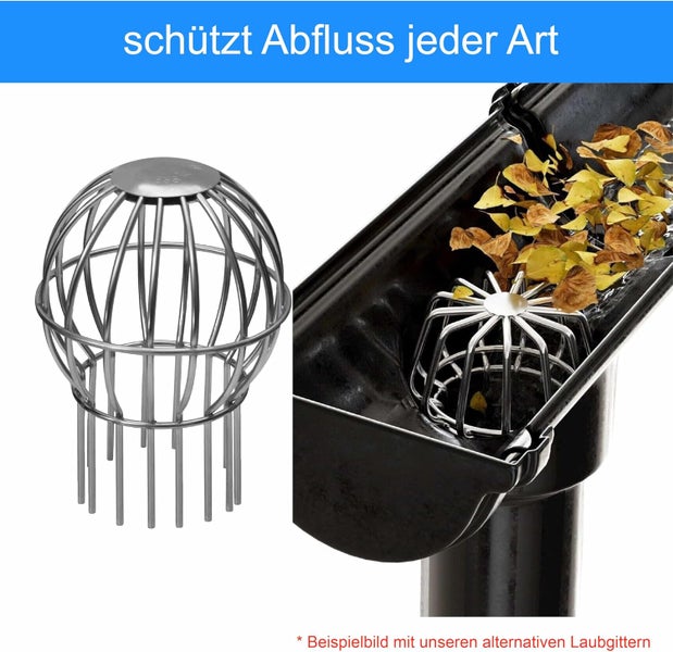 Laubschutzsieb aus Metall für Dachrinnenabläufe zur Vermeidung von Verstopfungen durch Laub.