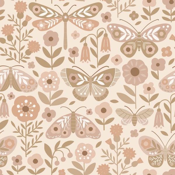 Muster mit Blumen, Schmetterlingen und Libellen