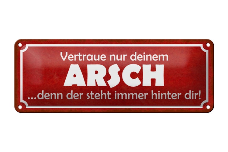 Blechschild Spruch 27x10cm vertraue nur deinem Arsch rotes Schild