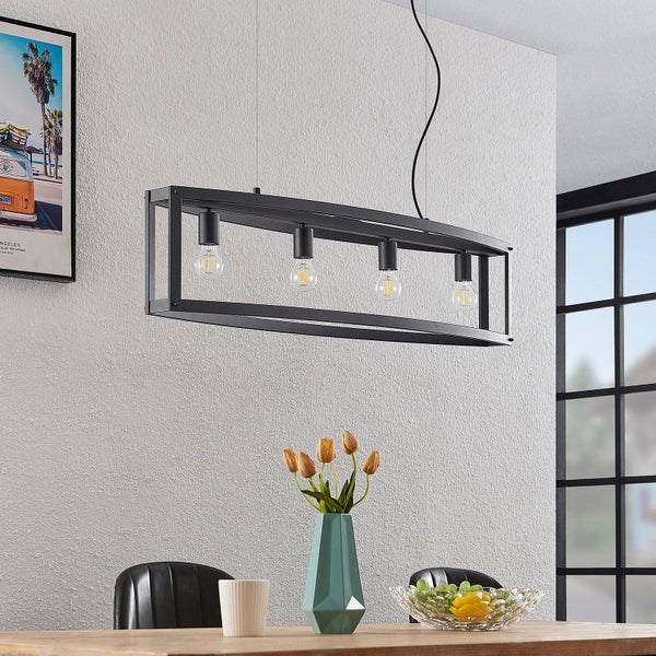 Lindby Pendelleuchte Mizgin (Landhaus, Vintage Rustikal) in Schwarz aus Metall (4 flammig E27) - Deckenlampe Esstischlampe Hängelampe Hängeleuchte Wohnzimmerleuchte