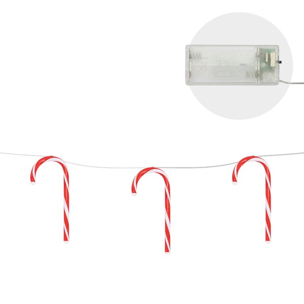 ECD Germany LED Lichterkette mit 7 Zuckerstangen, 28 LEDs, Warmweiß, 330cm, batteriebetrieben mit Timer, Weihnachten Innen Deko Beleuchtung, Zuckerstäbe Candy Cane Weihnachtsbeleuchtung Weihnachtsdeko