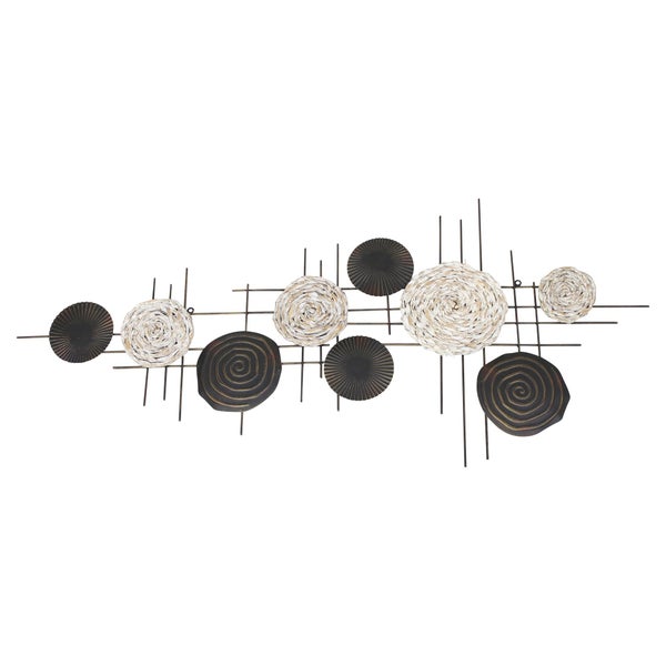 FRANK FLECHTWAREN | Wanddeko Circles, METALL, SEEGRAS, 112 x 3 x 51 cm