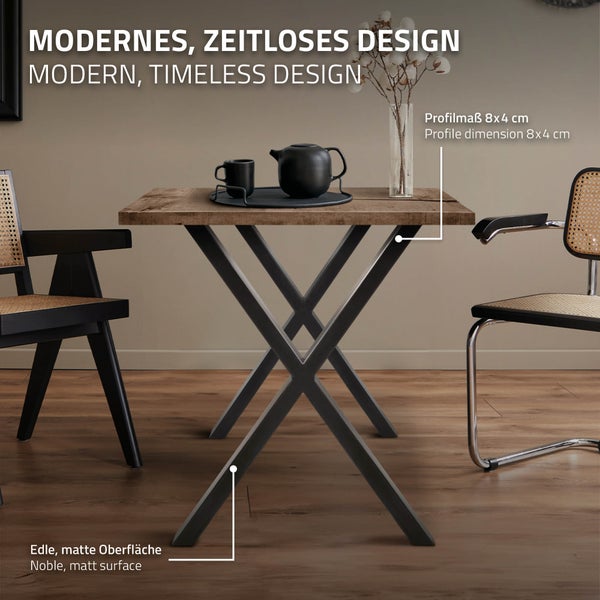 ECD Germany 2x Tischbeine X-Design X-Form, 60 x 72 cm, Anthrazit, pulverbeschichtete Stahl, Industriedesign, Metall Tischkufen Tischuntergestell Tischgestell Möbelfüße, für Esstisch Schreibtisch