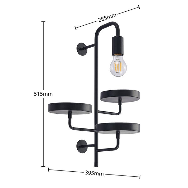 Wandleuchte mit drei Ablageflächen und Glühbirne, circa 515 mm hoch