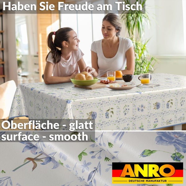Tisch mit ANRO Tischdecke mit Blumenmuster, glatte Oberfläche