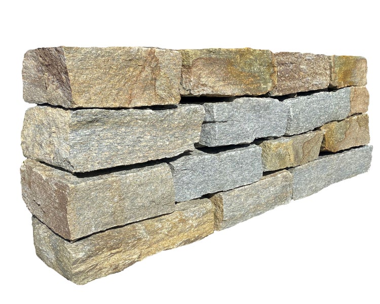 Wohnrausch Natursteine Mauersteine LUSERNA GNEIS, spaltrau, grau, beige, gelb, L 20-30, B 18-25, H 12-15 cm, 1 qm