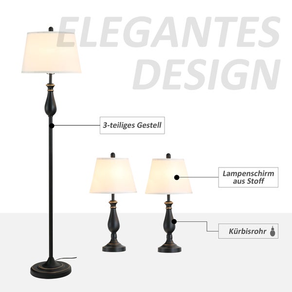 HOMCOM 3er-Lampenset, ø38 x 158H cm / ø30 x 62H cm, Metall, Schwarz+Weiß