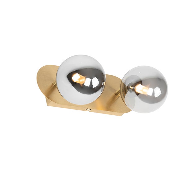 Wandleuchte mit zwei Glaskugeln und Metallelement
