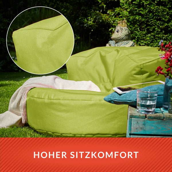 Green Bean Sitzsack Sofa mit Füllmaterial - Lounge im Sitzsack-Design 90x50cm mit ergonomischer Rückenlehne & waschbarem Bezug - Indoor und Outdoor geeignet in Grün
